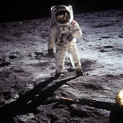 Buzz Aldrin walks on the moon, July 20, 1969. NASA Photo