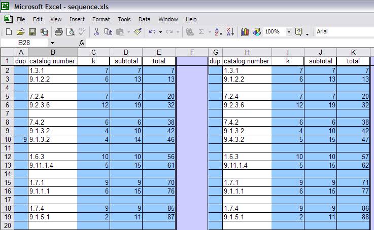 screen shot of sequence.xls